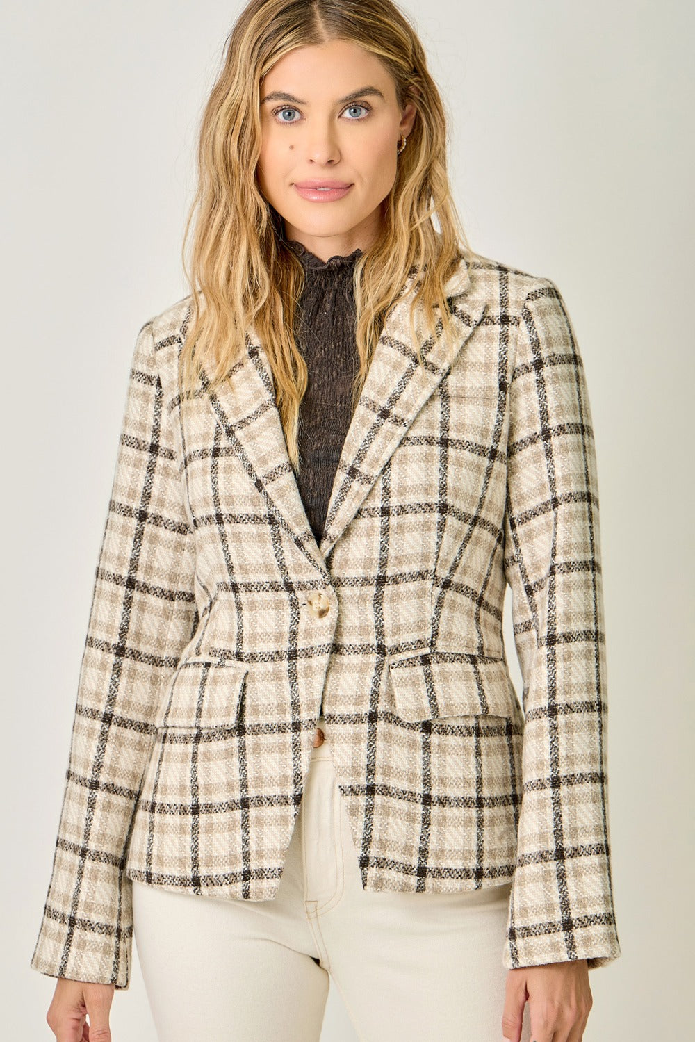 Almond Plaid Blazer