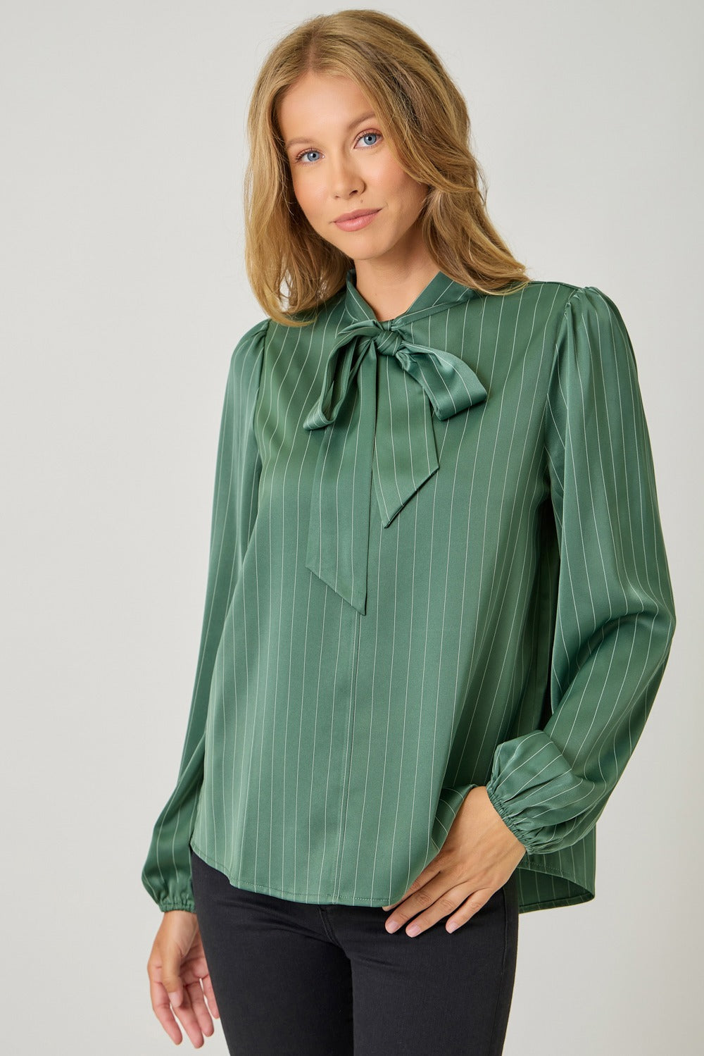 Hunter Green Ribbon Tie Stripe Shirt