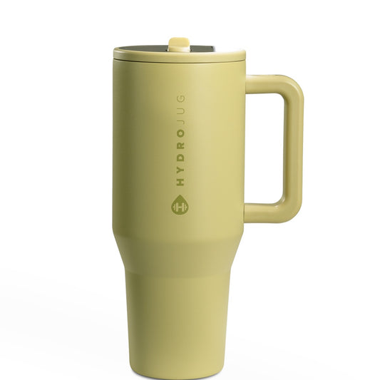 Yellow HydroJug mug on a white background