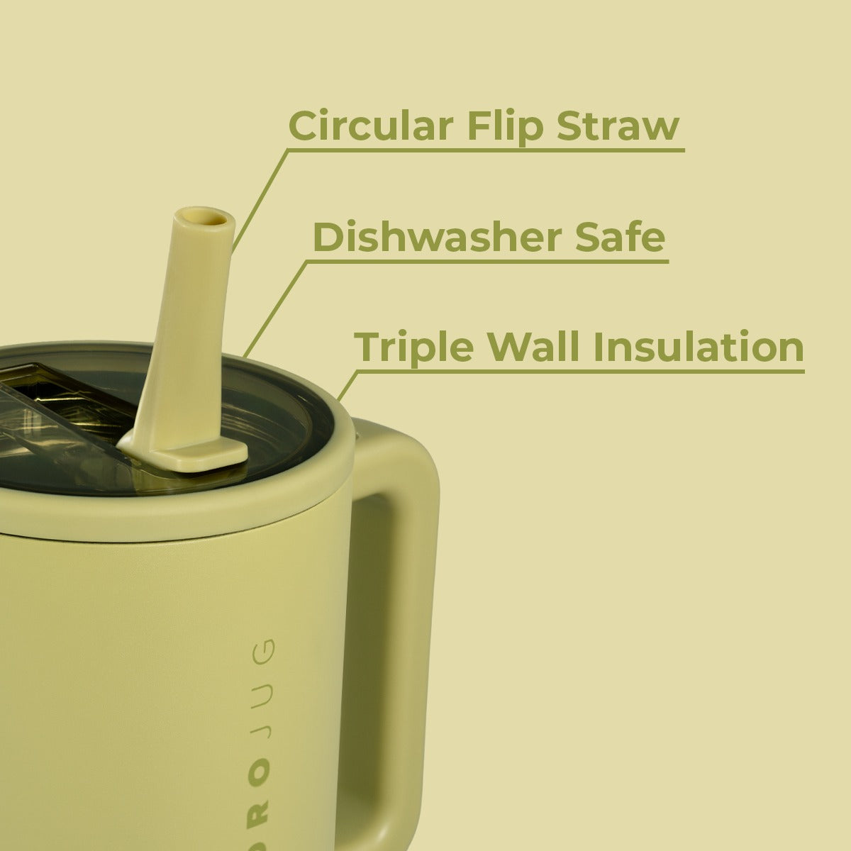 Beige mug with circular flip straw on a beige background