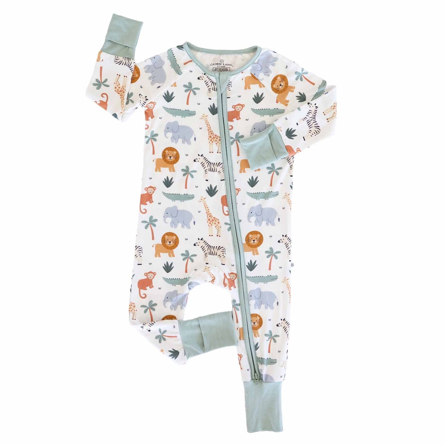 Baby onesie with animal pattern on a white background