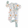 Baby onesie with animal pattern on a white background