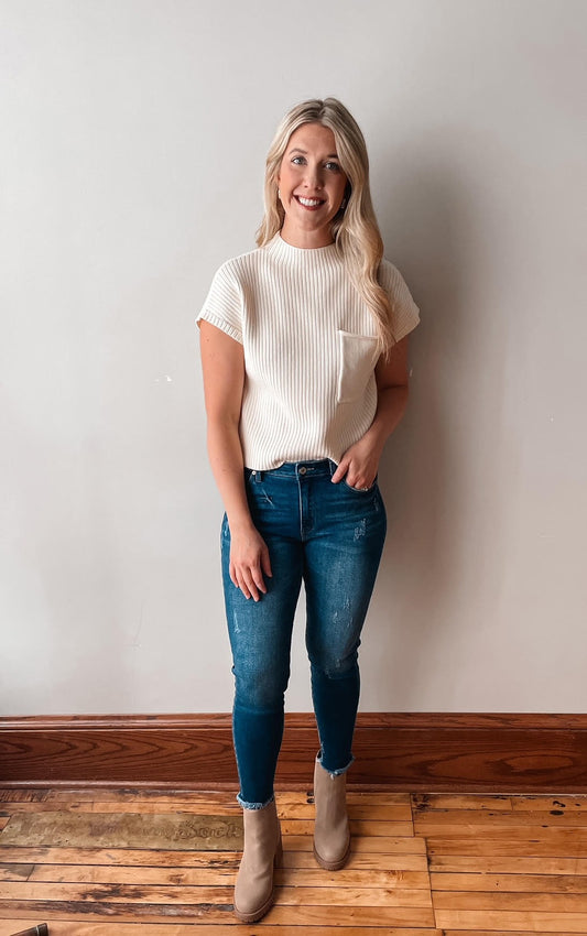 Alina Cream Short Sleeve Sweater