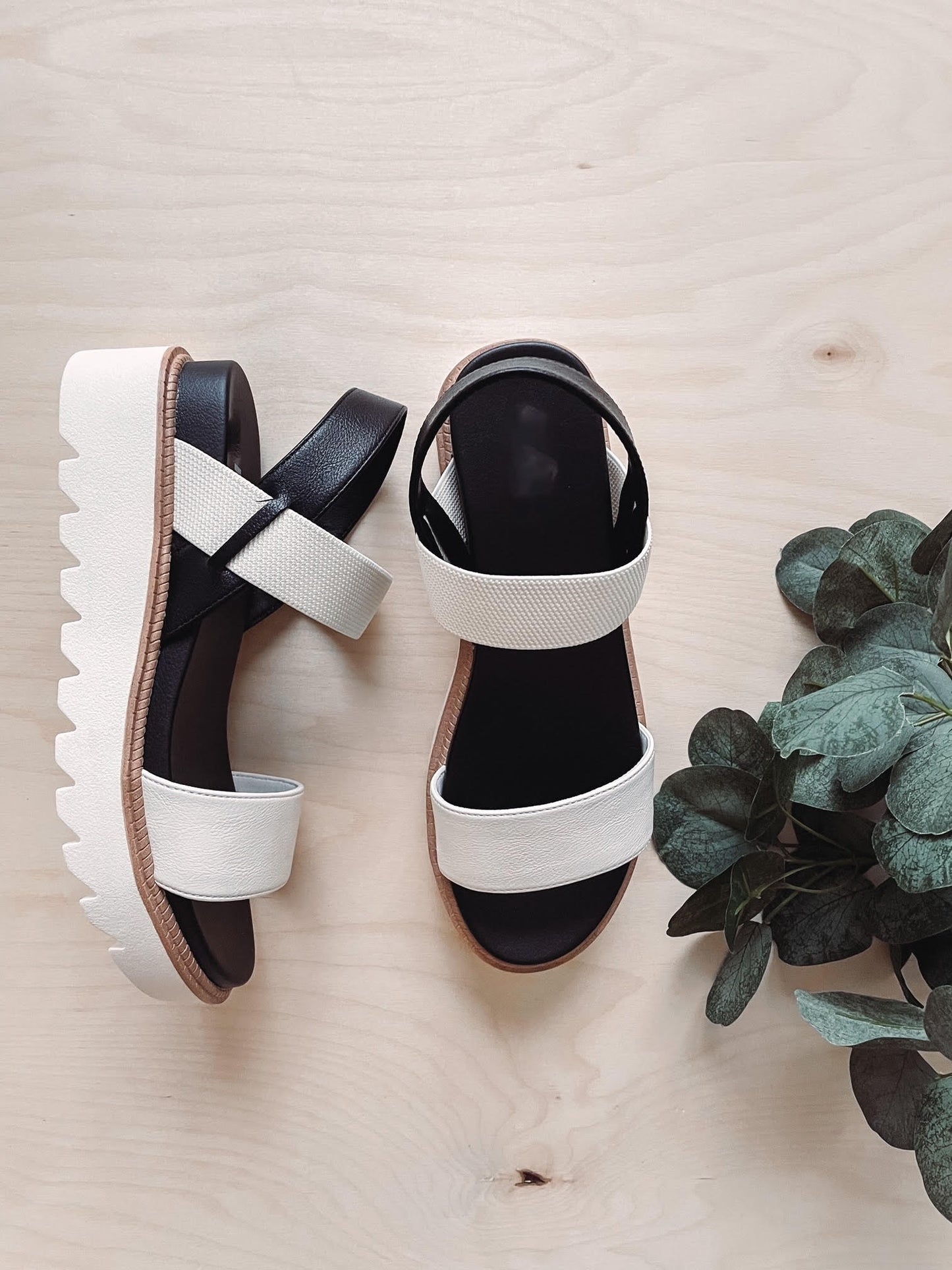 Rowan Black + White Wedge Sandals