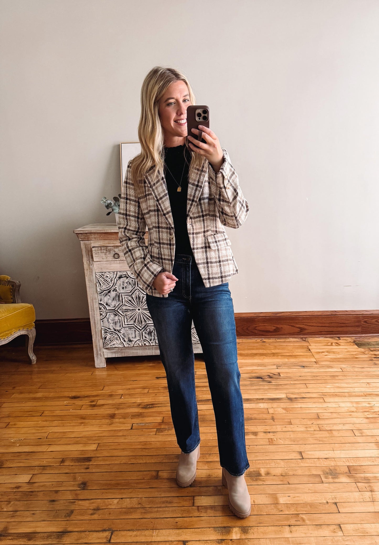 Almond Plaid Blazer