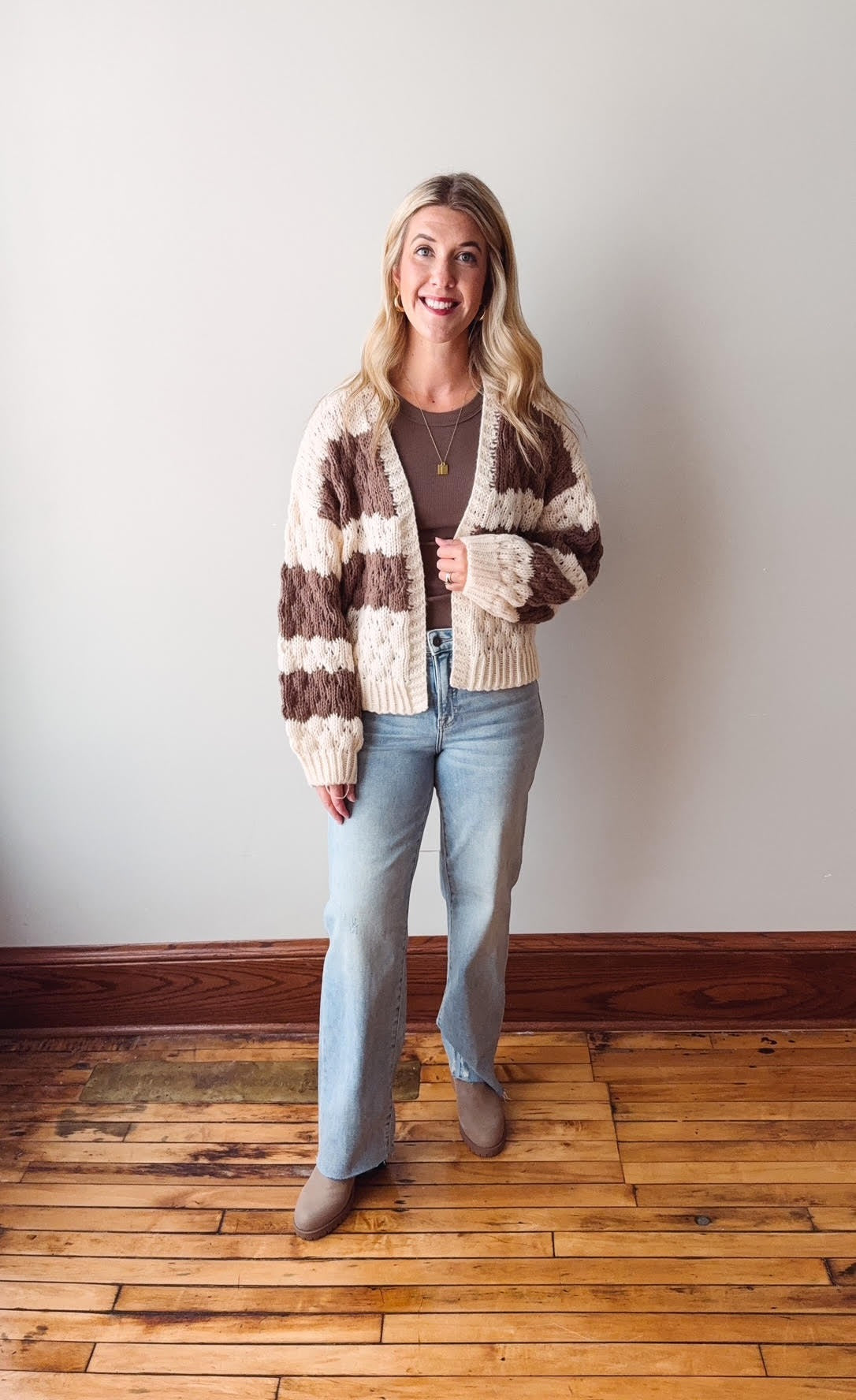 Amelia Cream + Chocolate Striped Cardigan