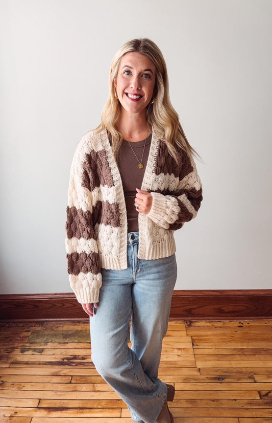 Amelia Cream + Chocolate Striped Cardigan