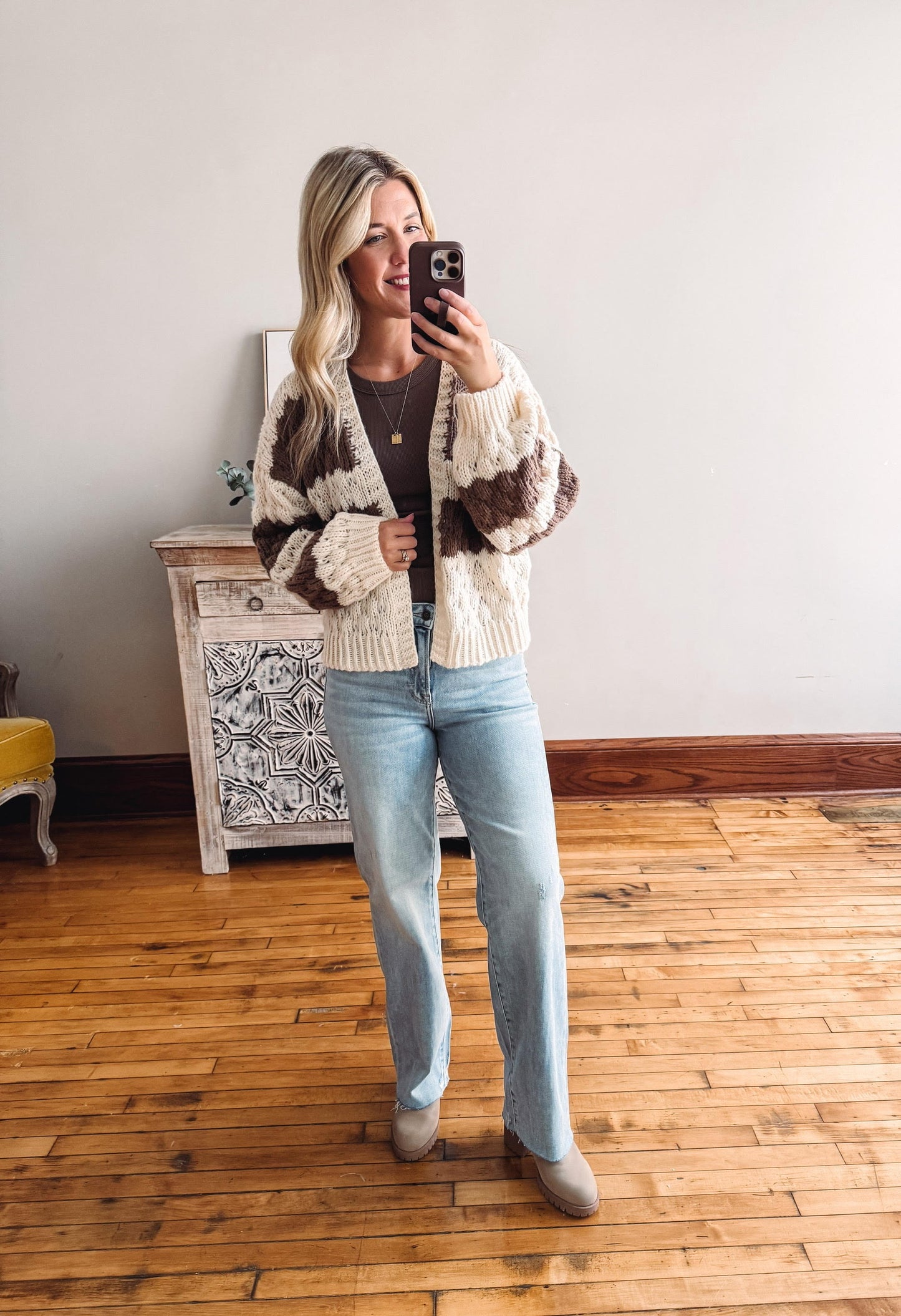 Amelia Cream + Chocolate Striped Cardigan