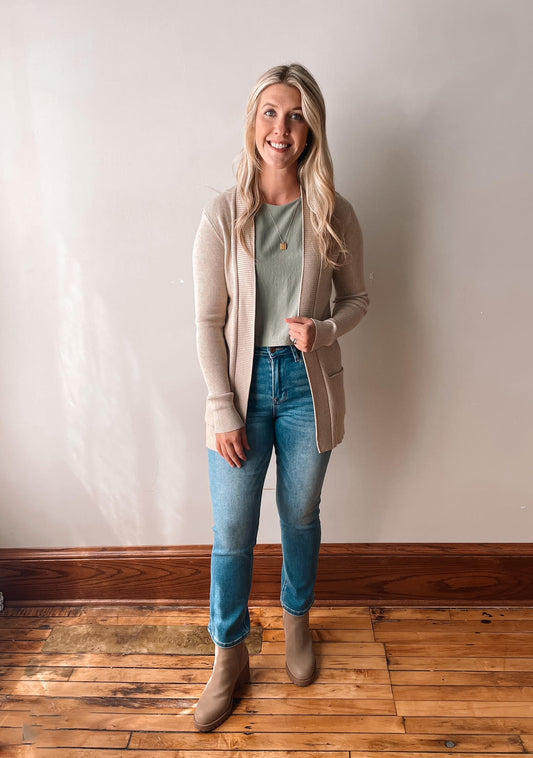 Andrea Oatmeal Waffle Knit Cardigan