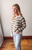 Anna Olive Color Block Waffle Sweater
