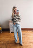 Anna Olive Color Block Waffle Sweater