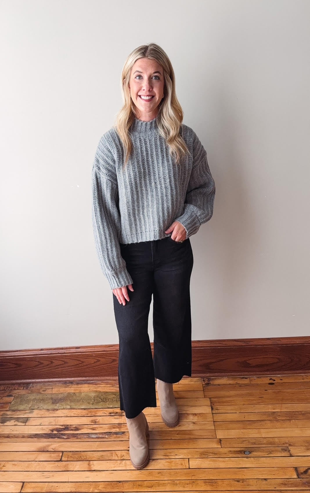 Arden Grey Cropped Knit Sweater