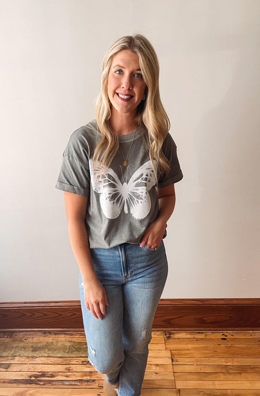 Army Green Girl Dangerous Butterfly Tee