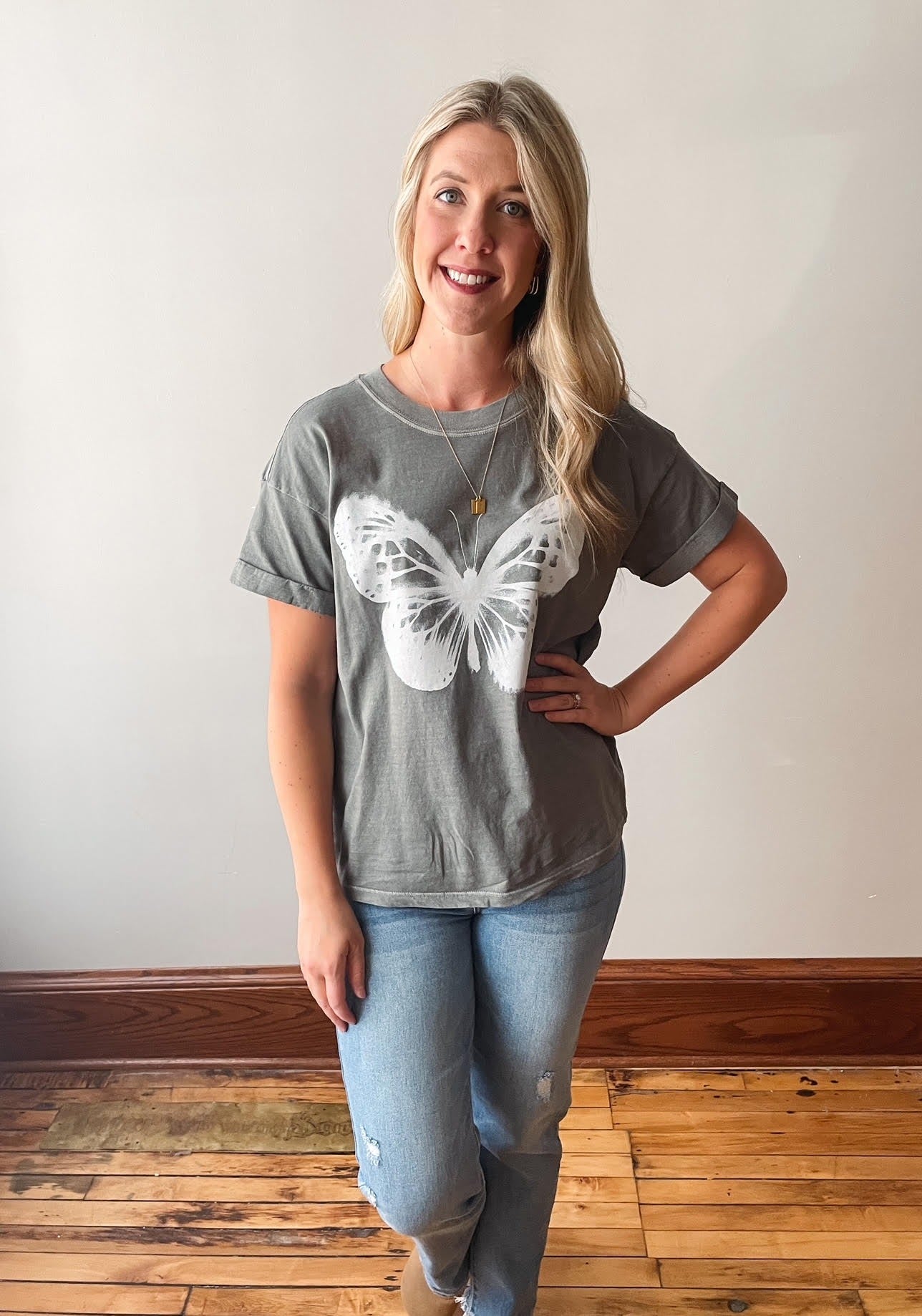 Army Green Girl Dangerous Butterfly Tee