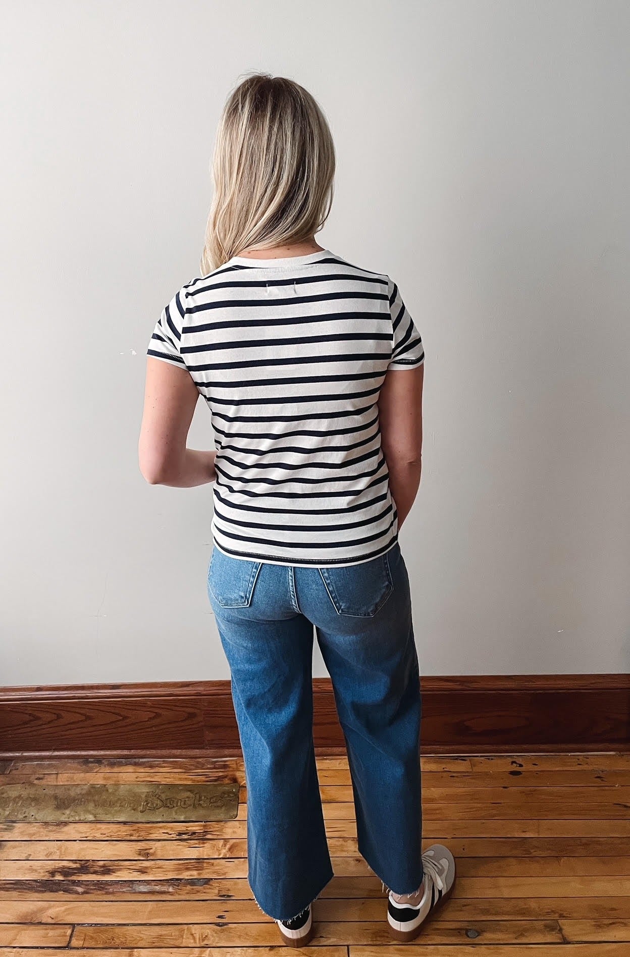 Asher Tee - White + Navy Stripe