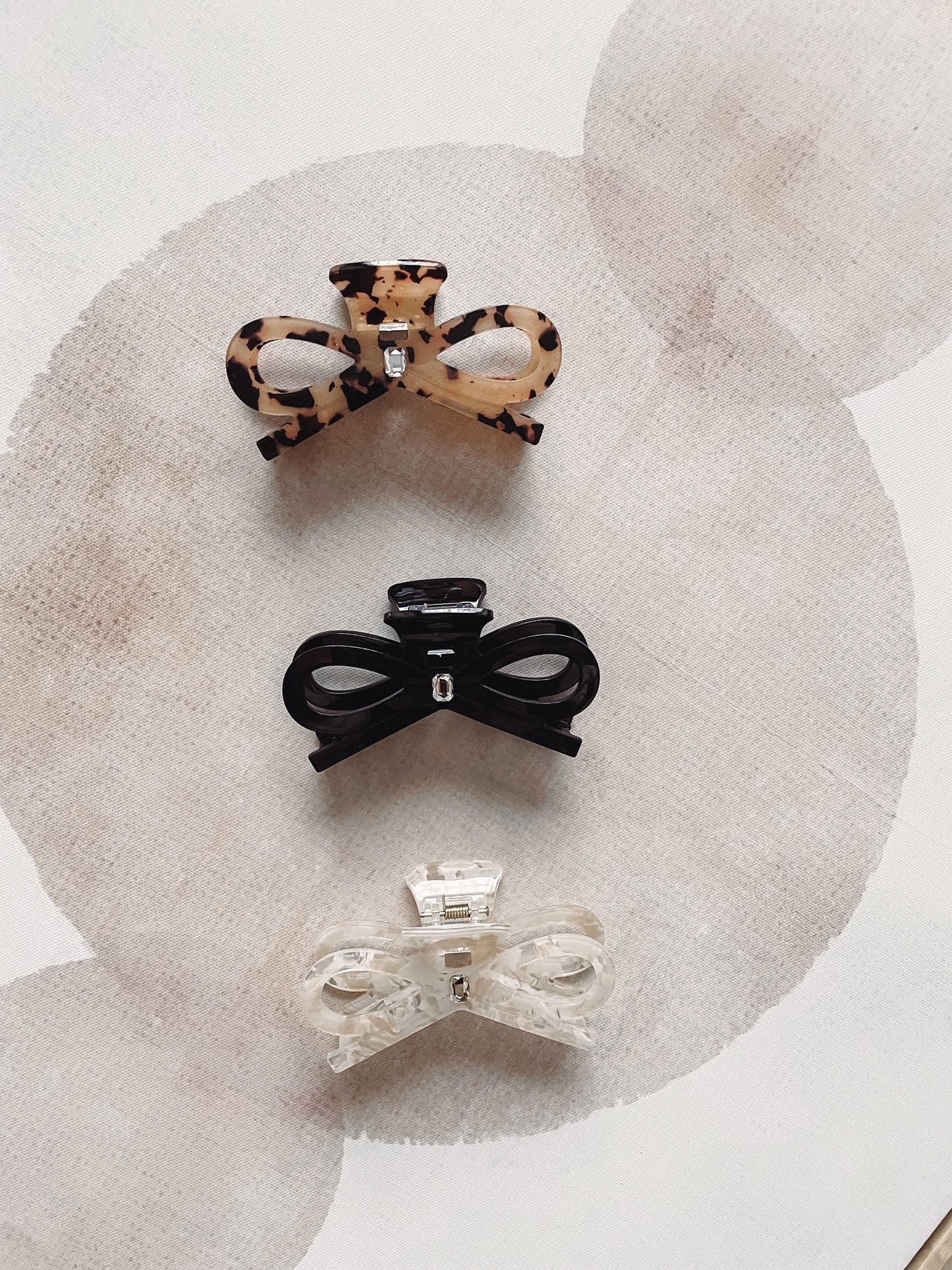 Off White Bow Rhinestone Hair Clip