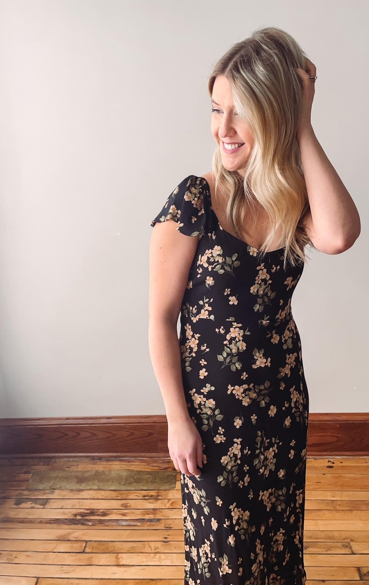 Black Floral Midi Dress