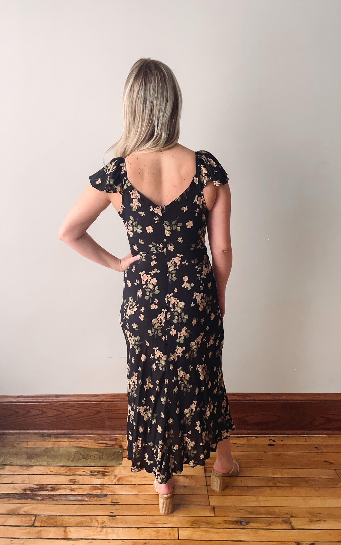 Black Floral Midi Dress