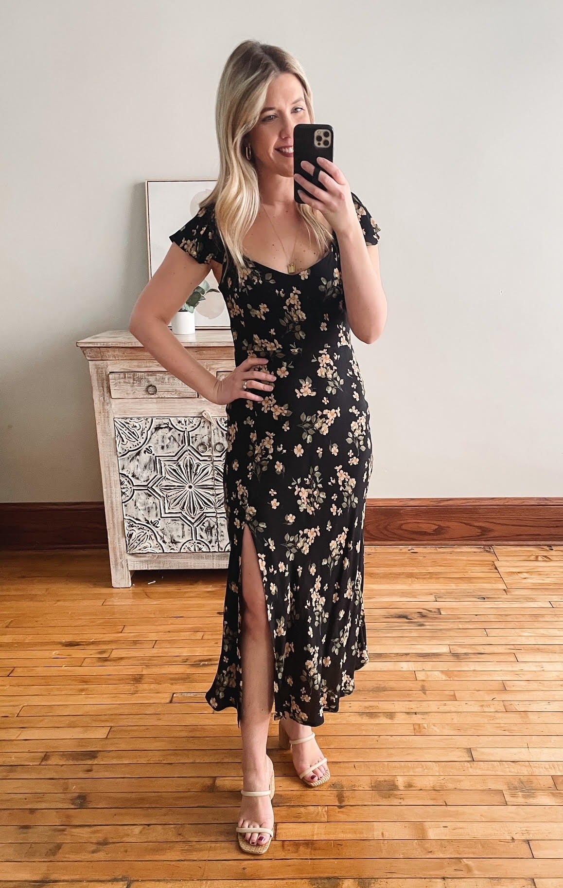 Black Floral Midi Dress