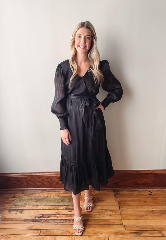 Black Long Sleeve Wrap Dress