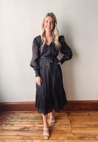 L’aubeblanc Tweed Wrap Dress Black Midi dress with twist, Black - Sisley