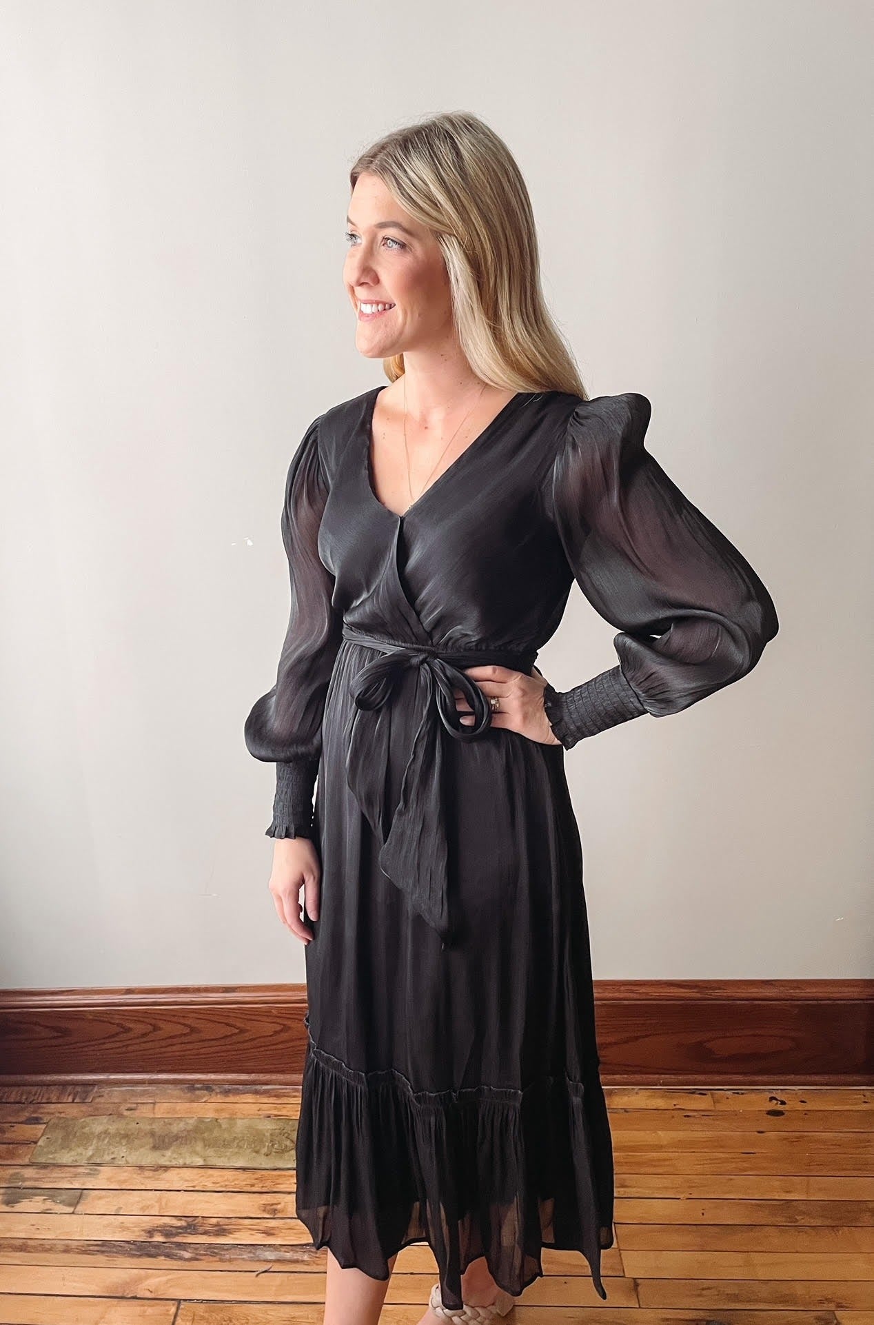 Black Long Sleeve Wrap Dress