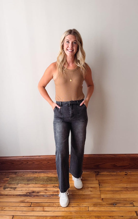 Black Washed Denim Trousers