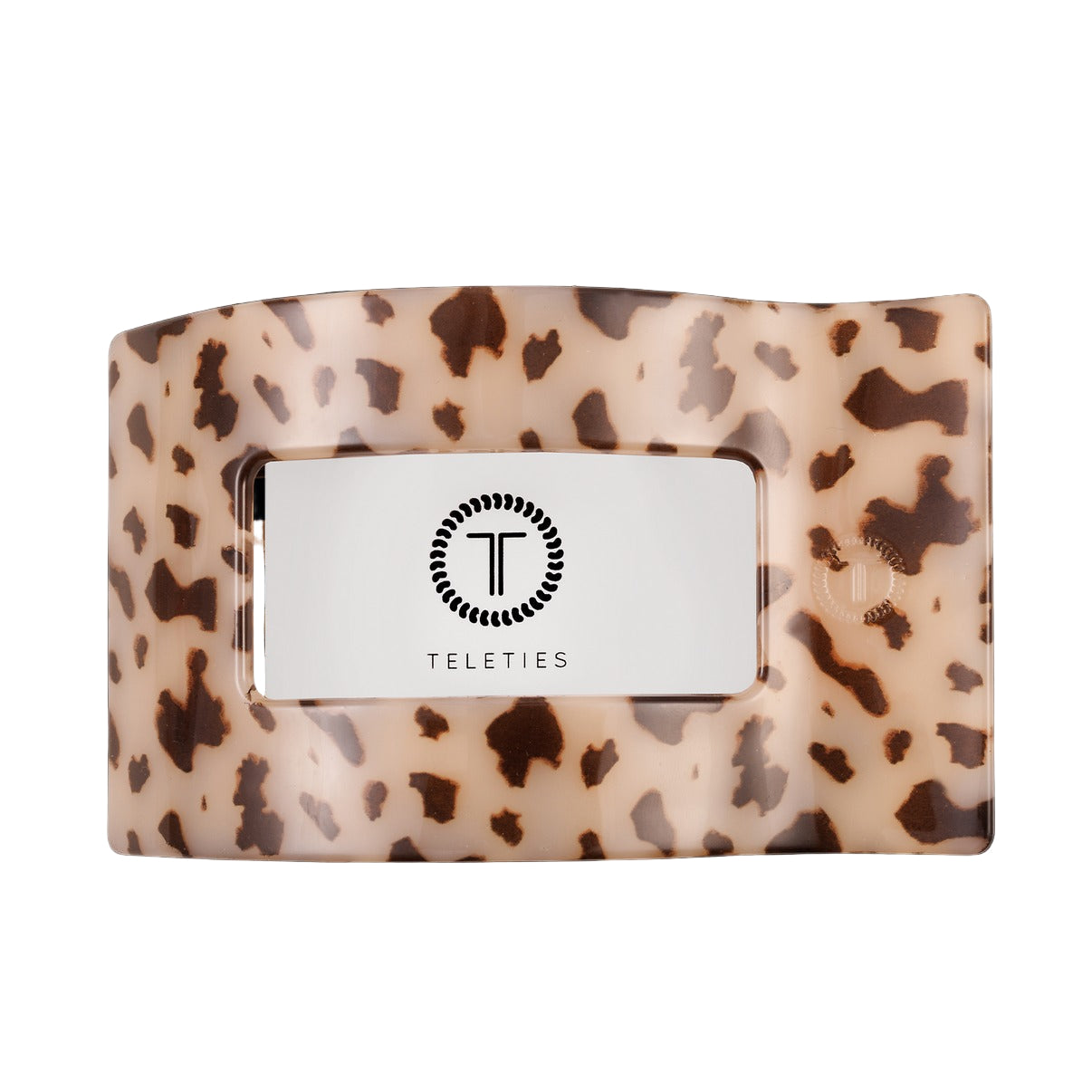Leopard print product with 'Teleties' branding on a white background