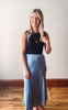 Blue Satin Midi Skirt