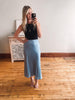 Blue Satin Midi Skirt
