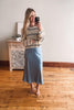 Blue Satin Midi Skirt