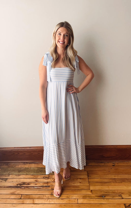 Blue + White Striped Maxi Dress