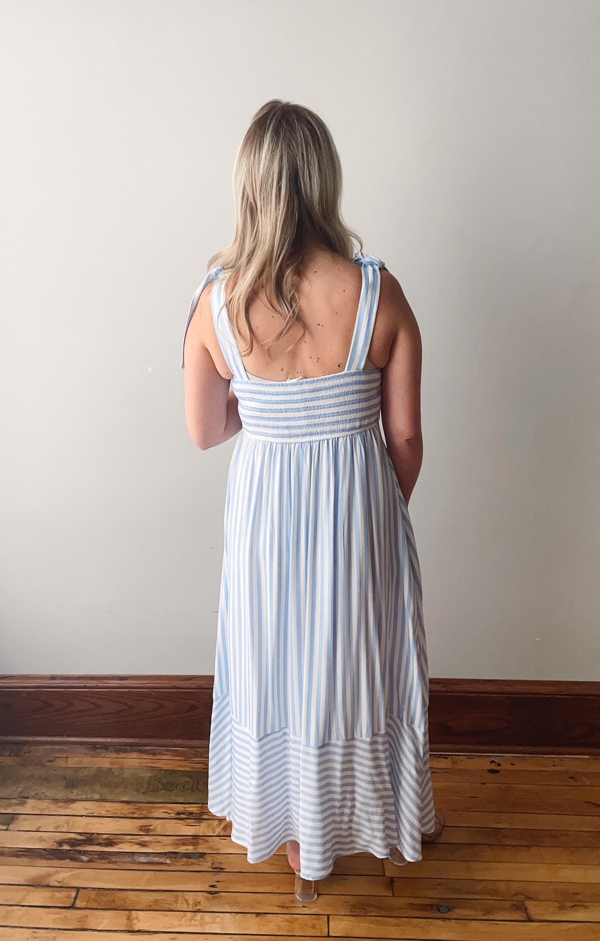 Blue + White Striped Maxi Dress