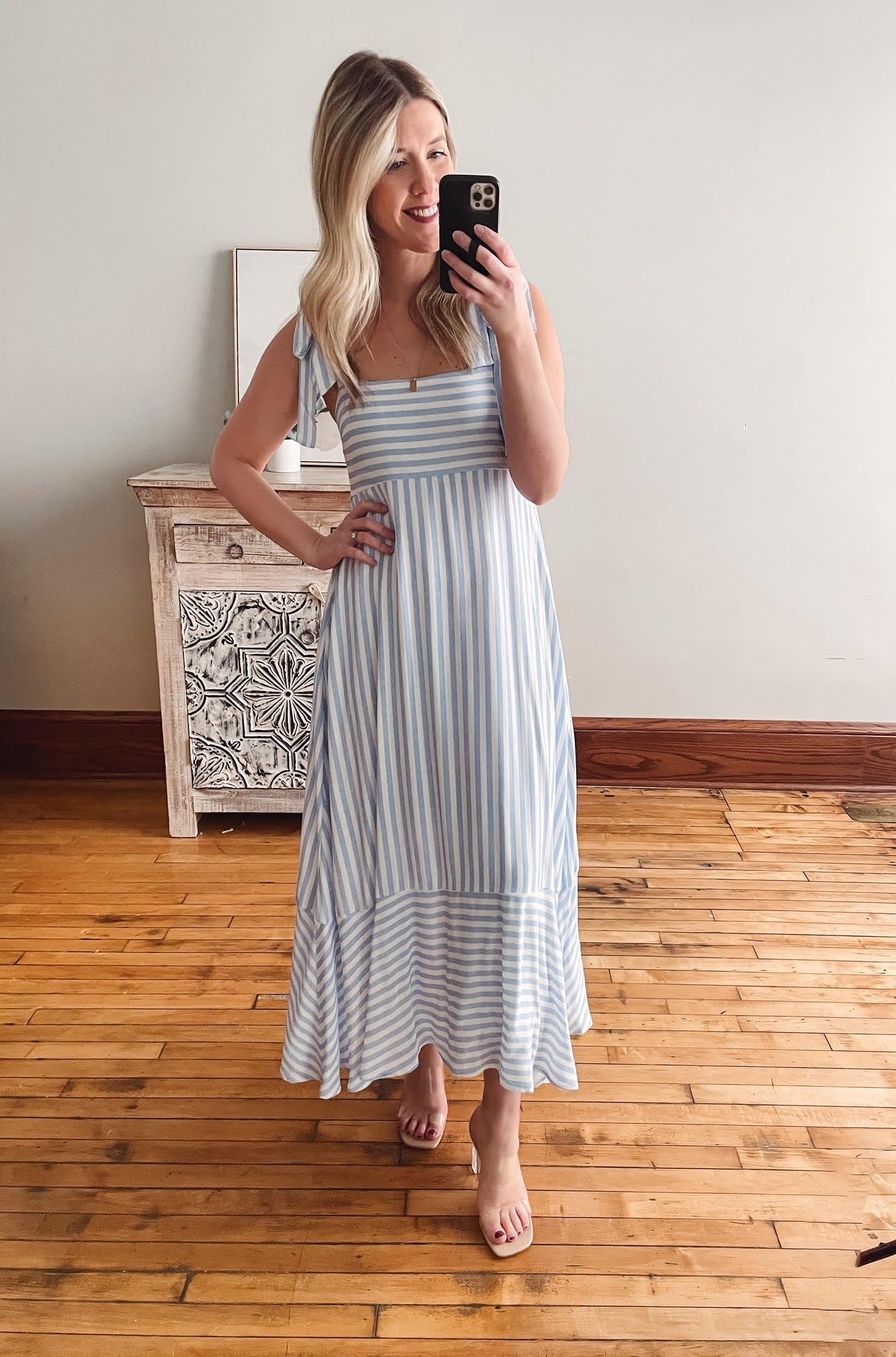 Blue + White Striped Maxi Dress