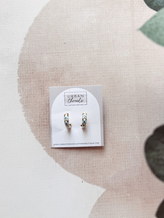Blue Flower Hoop Earrings