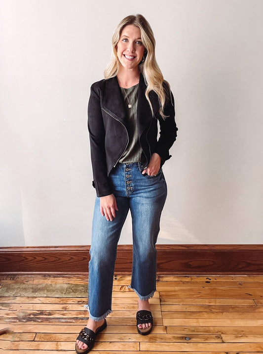 Brooke Black Suede Moto Jacket