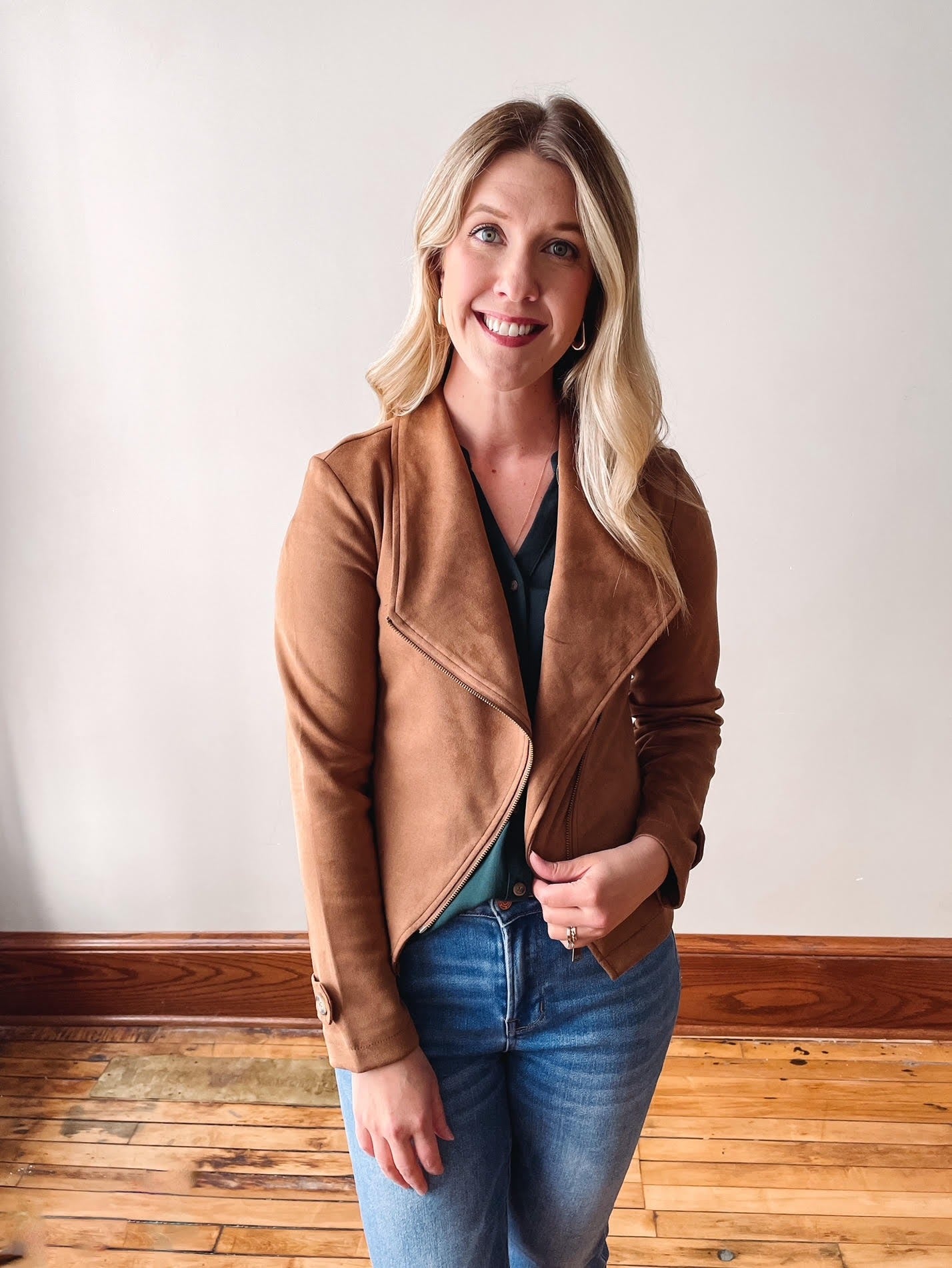 Brooke Camel Suede Moto Jacket