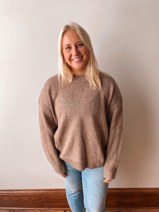 Brown Speckle Mock Neck Sweater