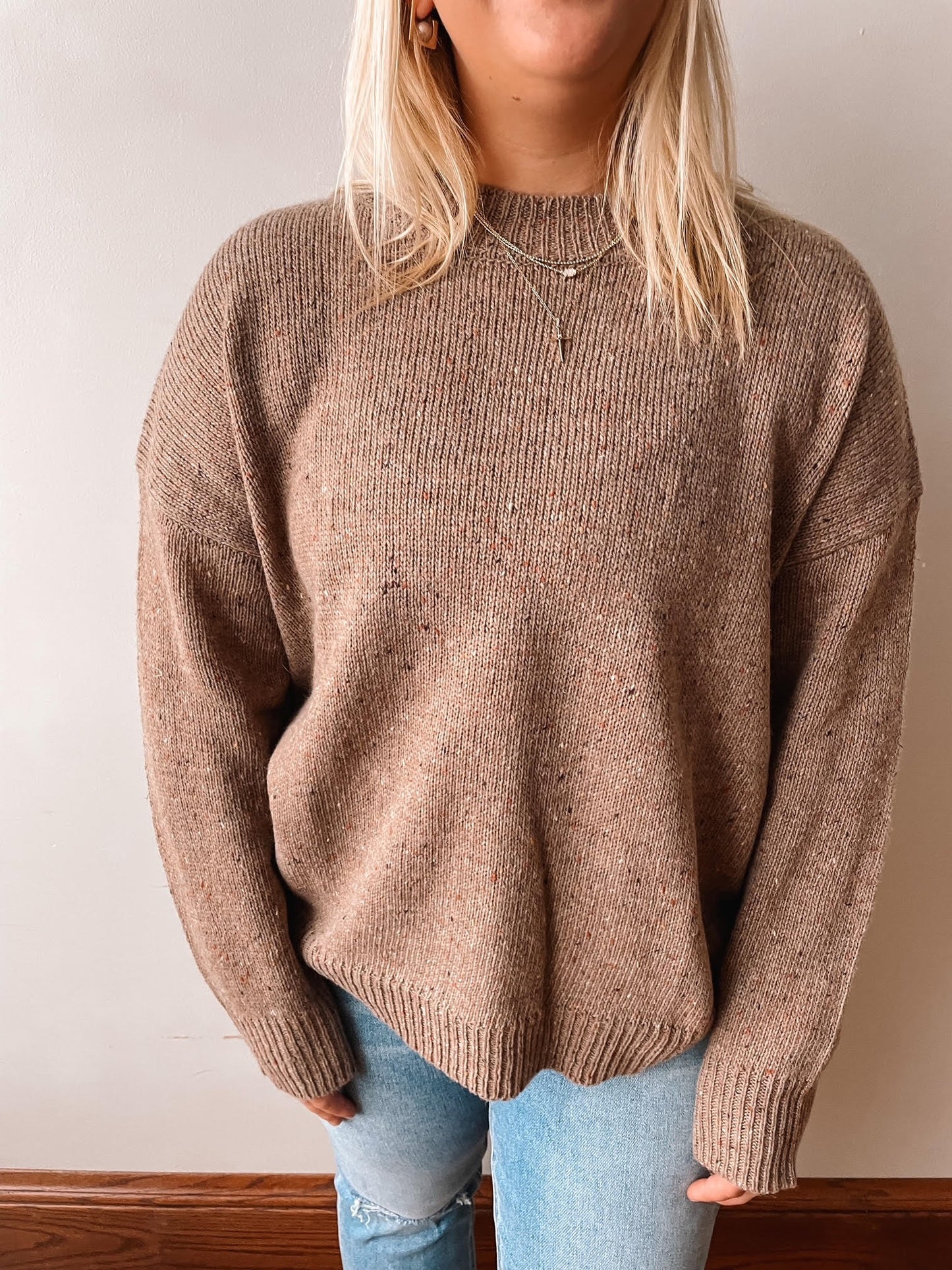 Brown Speckle Mock Neck Sweater