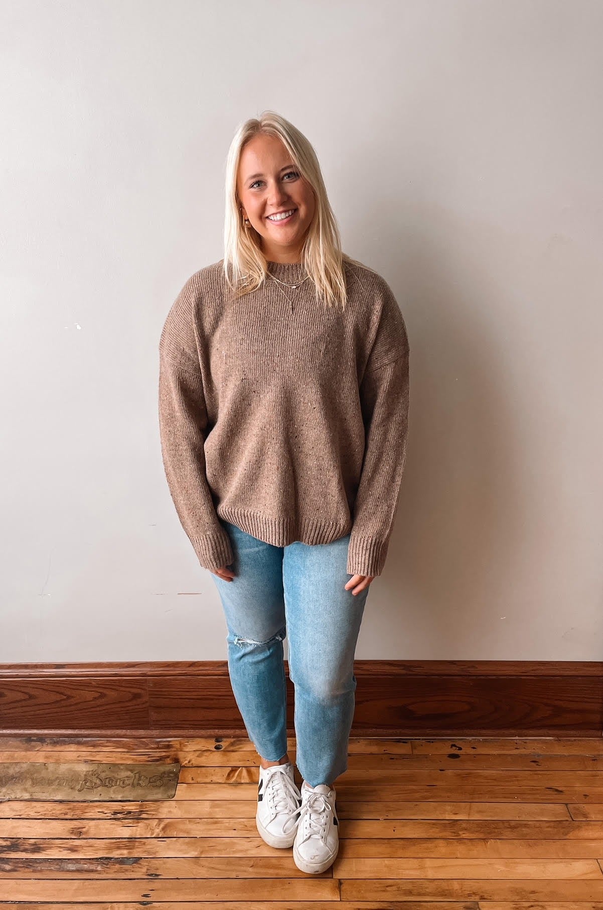 Brown Speckle Mock Neck Sweater