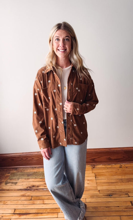 Brown Embroidery Corduroy Top
