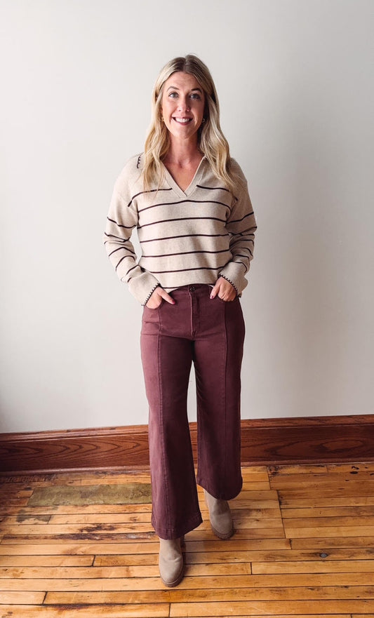 Brown High Rise Crop Wide Pants