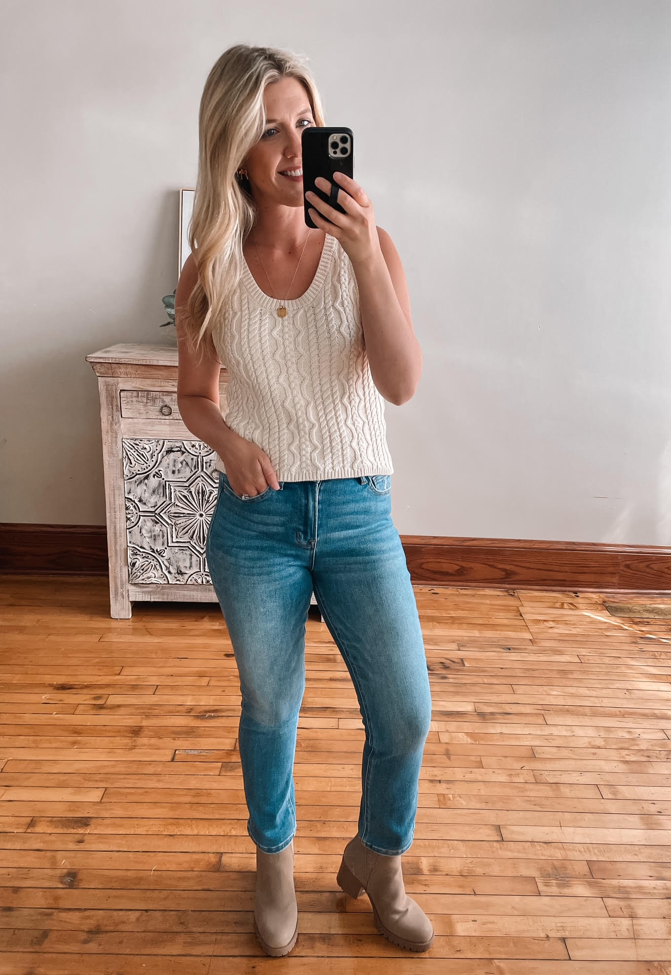 Cable Knit Ivory Sweater Vest