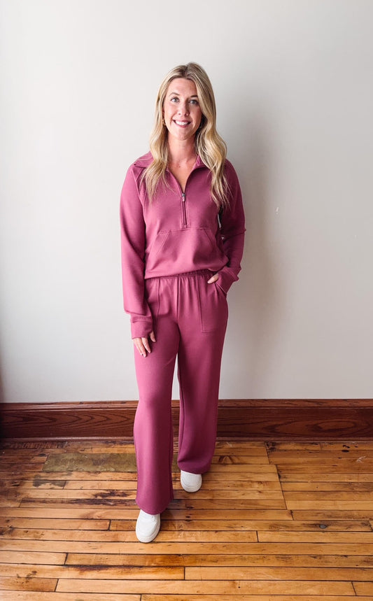 Doris Wide Leg Joggers - Vintage Rose