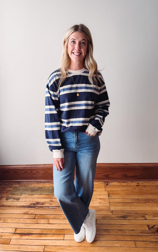 Catch You Later Navy Striped Long Sleeve