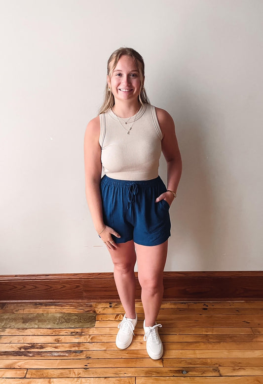 Blue Drawstring Shorts