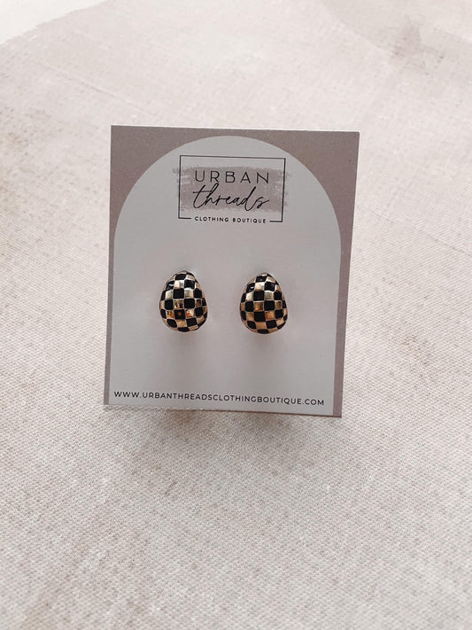 Checkered Half Moon Earrings