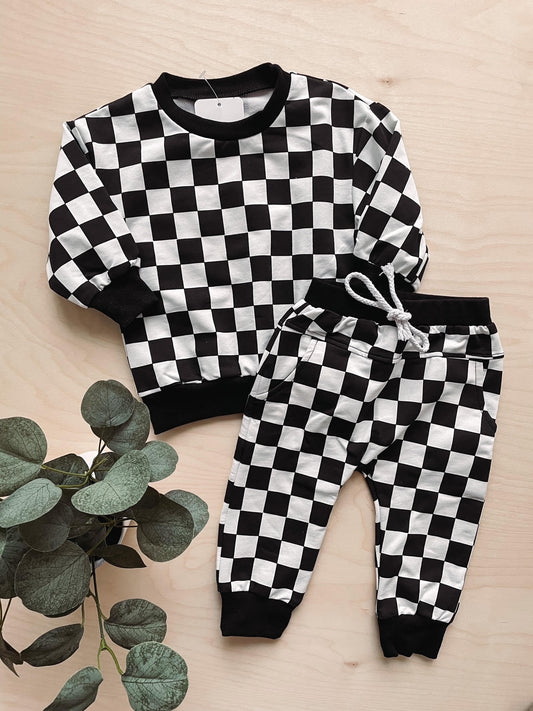 Black + White Checkered Jogger Set