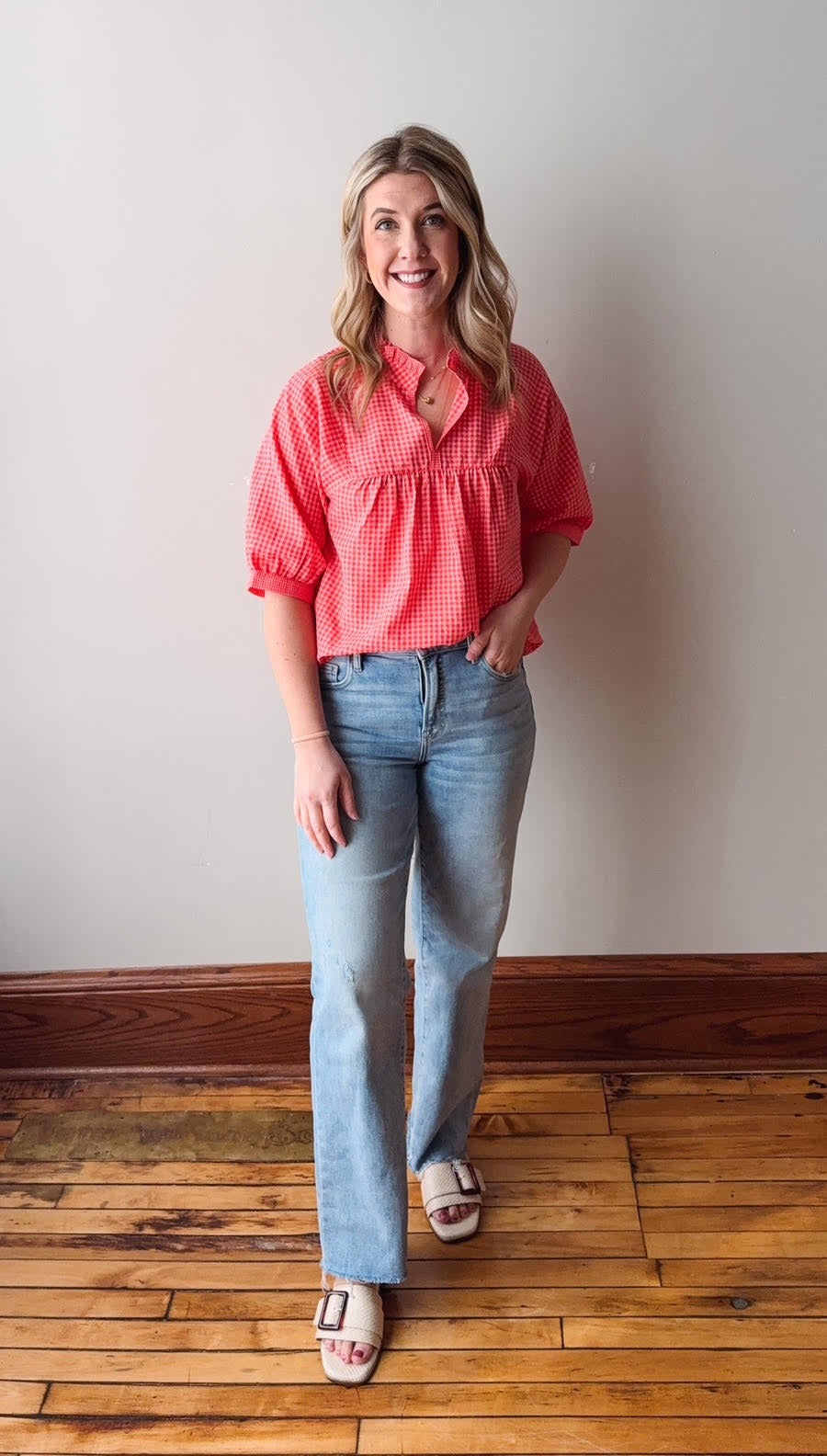 Clara Red Plaid Blouse