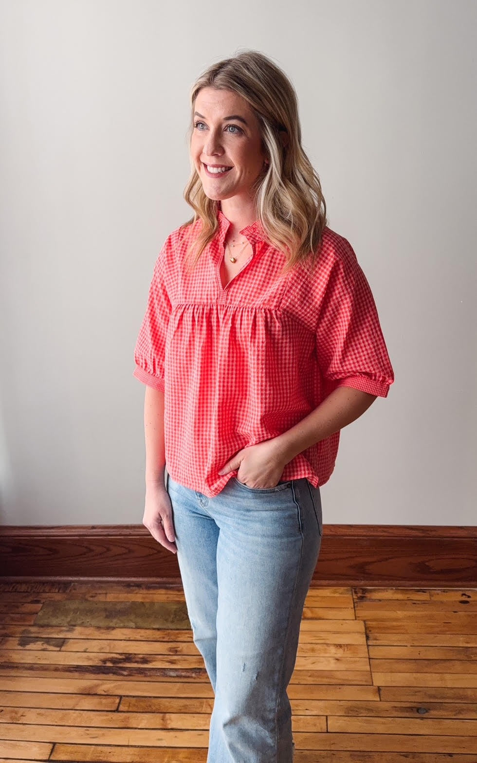 Clara Red Plaid Blouse